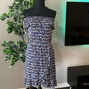 Lilly Pulitzer Strapless Ruffle Dress M Oh Buoy Print Knee Length Multicolor